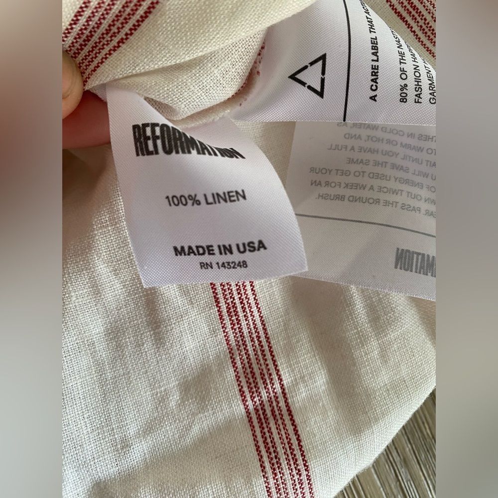 Reformation Lavender Midi Dress Sleeveless White Red Stripe 100% Linen Sz 6 NWT - Picture 12 of 15